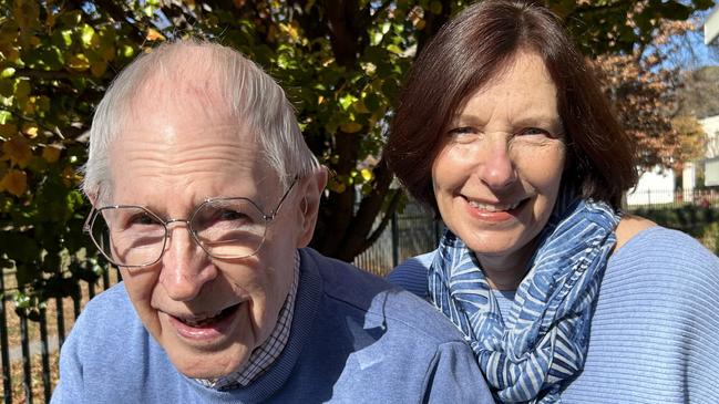 Reporter Sue Dunlevy, with her Dad Maurice, 88. Supplied