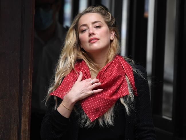 US actress Amber Heard arrives on day thirteen of the libel trial by her former husband US actor Johnny Depp against News Group Newspapers. Picture: AFP