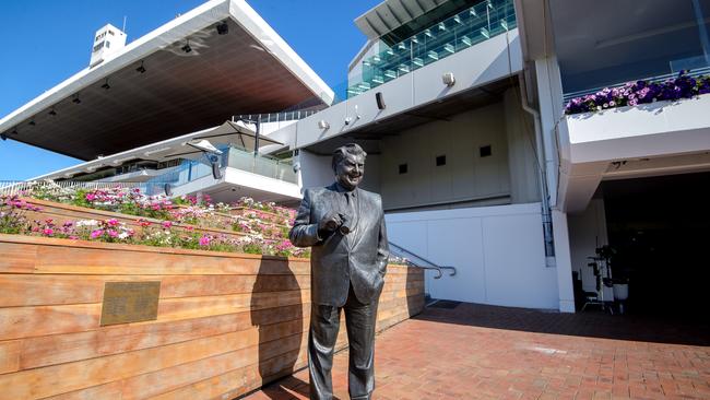 Bart’s statue looks over an empty course. Picture: Jay Town