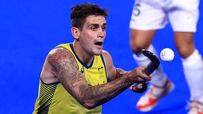 Blake Govers in action during the Gold medal Hockey game between Australia and Belgium at the Oi Hockey Stadium at the 2020 Tokyo Olympics. Pics Adam Head