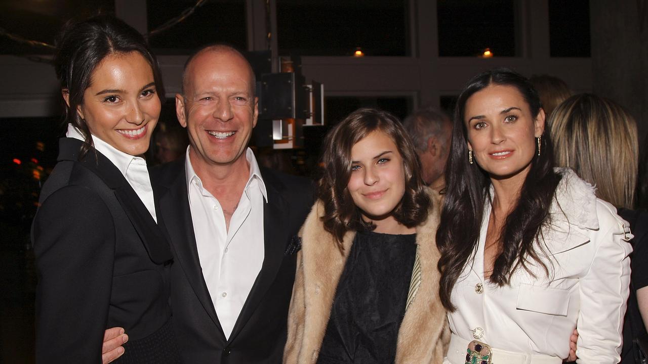 Emma Hemming, Bruce Willis, his daughter Tallulah Belle Willis and Demi Moore in 2008. Picture: Stephen Lovekin/Getty Images