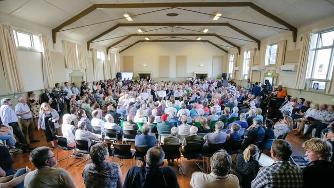 Corrections Minister Elise Archer addresses the crowd at a community meeting at Westbury in December. Picture: PATRICK GEE