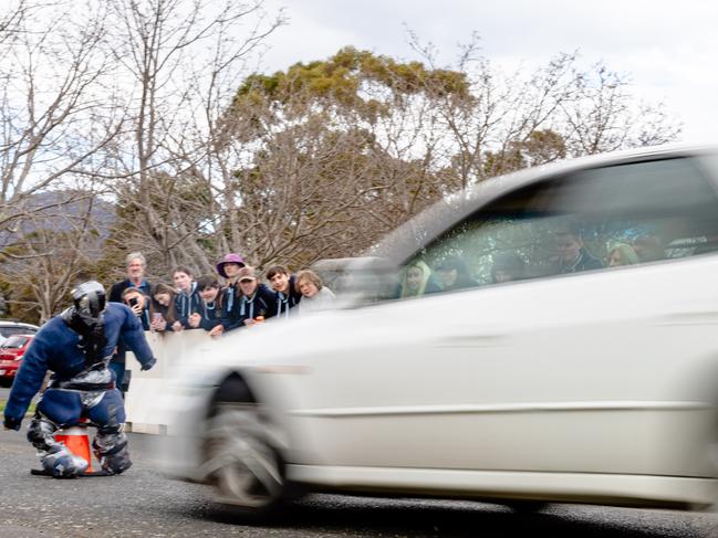 Youngsters from Tasman High School watching the road safety demonstration.Picture: Linda Higginson