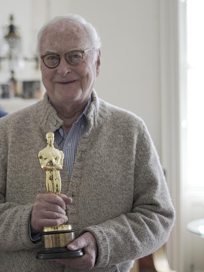 Ivory, at 89, with his Oscar in 2018. Picture: supplied