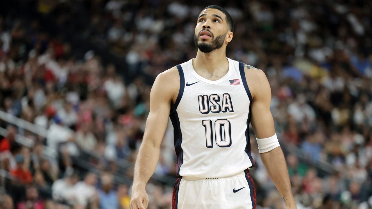 Jayson Tatum is an NBA champ but he’s riding the pine for Team USA. (Photo by Ethan Miller/Getty Images)