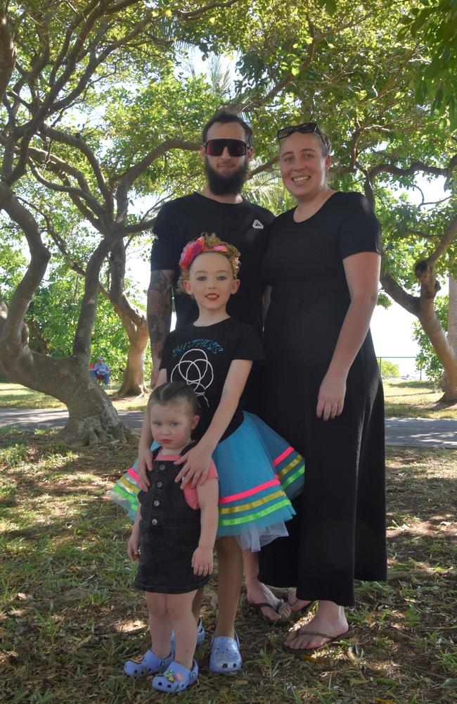 Jess Navley, Joseph Adam-Armfield, Zoe Navley-Armfield, and Eva Navley-Armfield enjoyed the Nightcliff Seabreeze Festival. Picture: Sierra Haigh