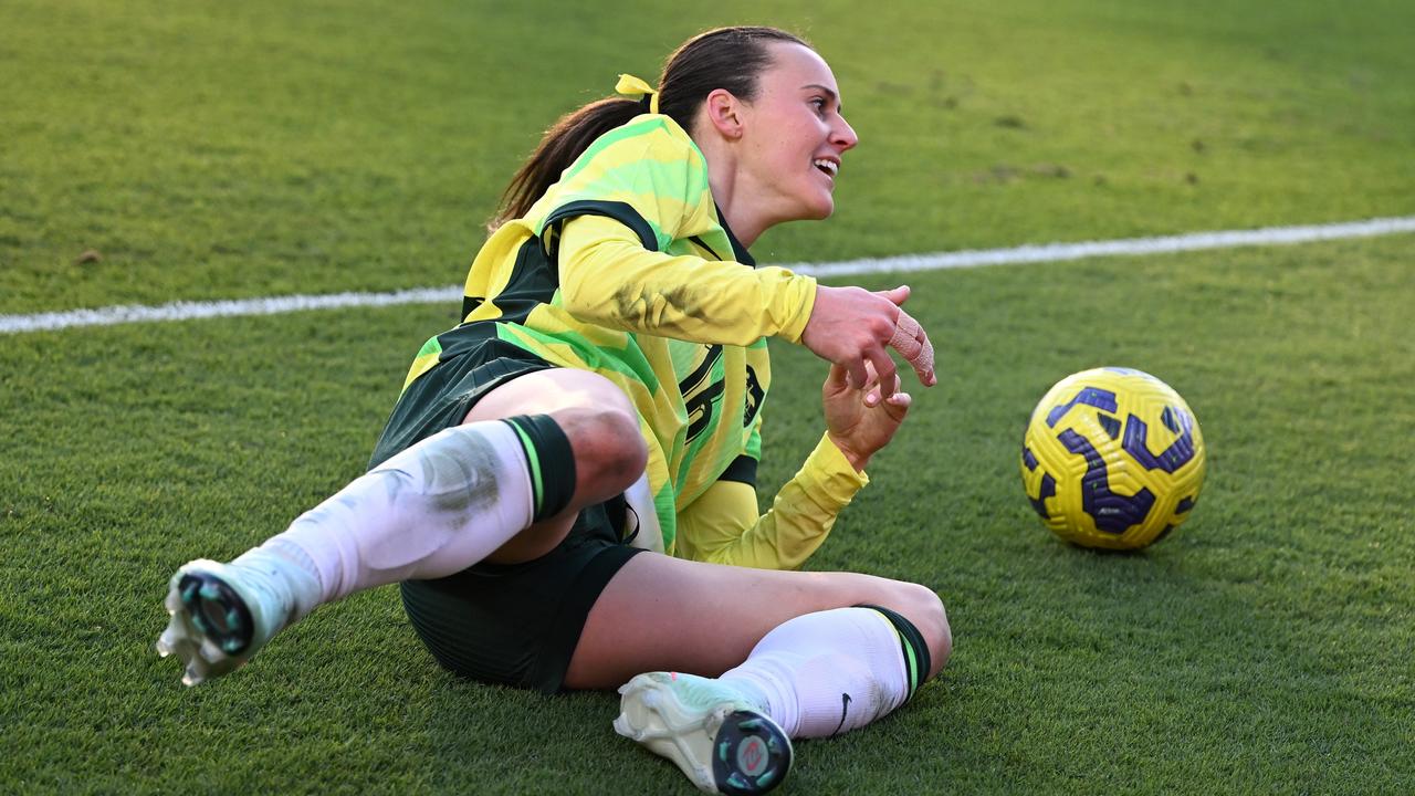 Hayley Raso reacts for the Matildas. Photo by Jack Gorman/Getty Images