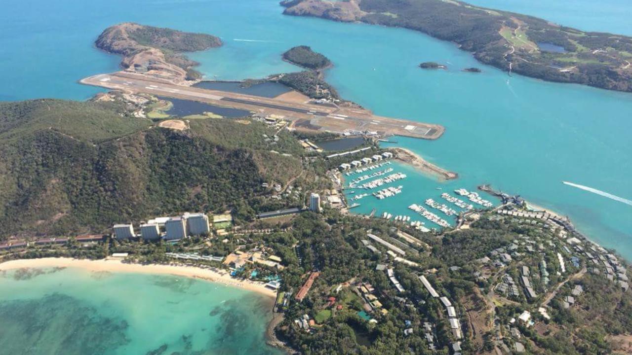 An aerial view of Hamilton Island overlooking the Whitsundays. Picture: Andrew Evans