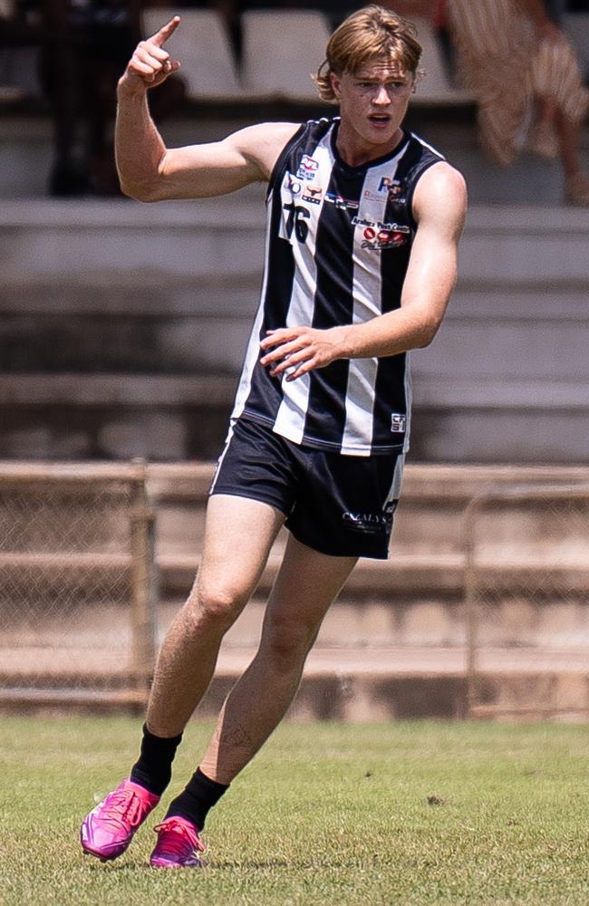 Deacon Summerville playing for the Palmerston Magpies in the 2024-25 NTFL season. Picture: Jack Riddiford / AFLNT Media