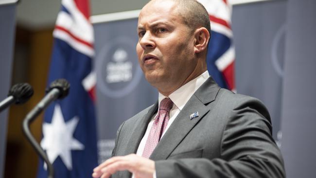 Treasurer Josh Frydenberg releases the Federal Budget at Parliament House on Tuesday. Picture: NCA NewsWire / Martin Ollman