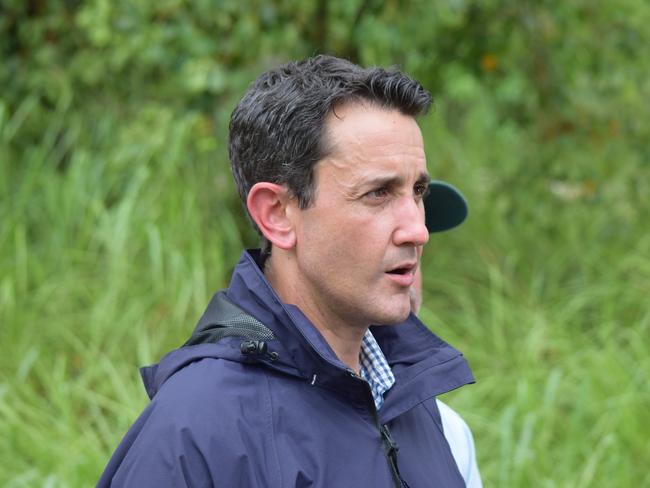 Queensland Premier David Crisafulli at the site of Ollera Creek which was damaged by flood waters at the start of February 2025.