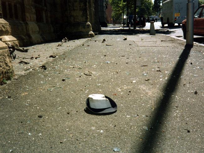 Constable Angela Taylor's cap outside police headquarters after the attack. The picture was taken by then Assistant Commissioner Frank Greene Picture: HWT library