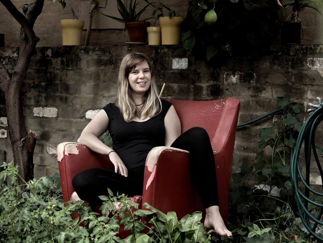 Radio presenter and MC Bridie Tanner in her garden. Picture: Grant Turner