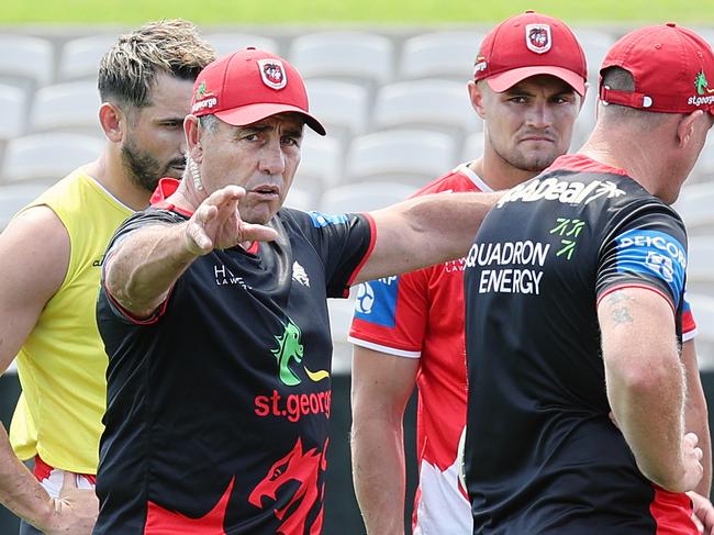 WEEKEND TELEGRAPH 1ST DECEMBER 2023Pictured at Netstrata Jubilee Stadium in Kogarah is St George NRL head coach Shane Flanagan with players Jack Bird and Kyle Flanagan at a training session ahead of the 2024 NRL season.Picture: Richard Dobson