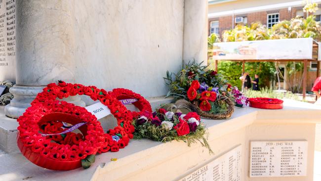 Wreaths laid down at the Charleville War Memorial Cenotaph. Optix Photography: Supplied.