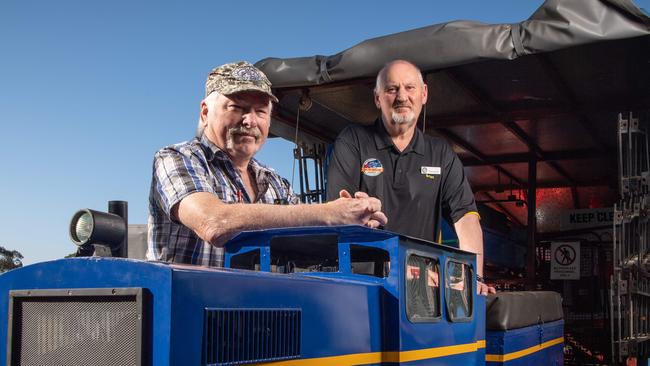 John Noble and Brian Gray from Geelong Miniature Railway are concerned they have not been given land from the council to operate. Picture: Brad Fleet