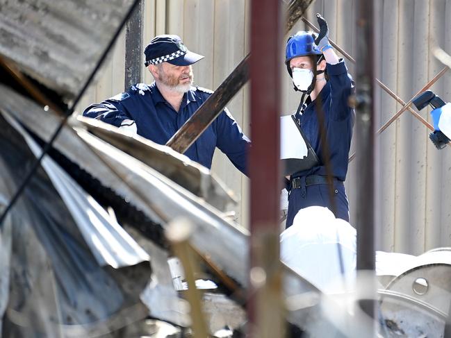 Police at the scene of the house fire on Monday. Picture: John Gass/NCA NewsWire