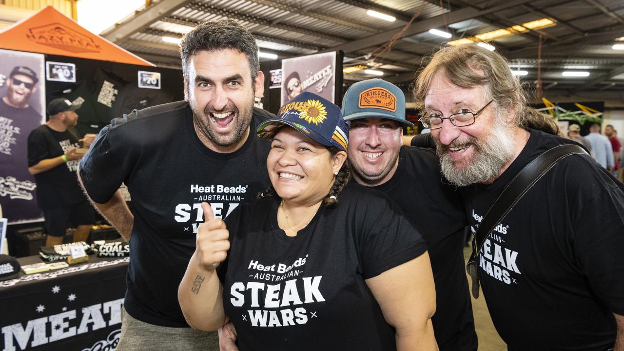 Steak Wars judges (from left) Brendan Gibson, Ashley Greenwood, Joshua Gordon and James Park at Meatstock at Toowoomba Showgrounds, Friday, April 8, 2022. Picture: Kevin Farmer