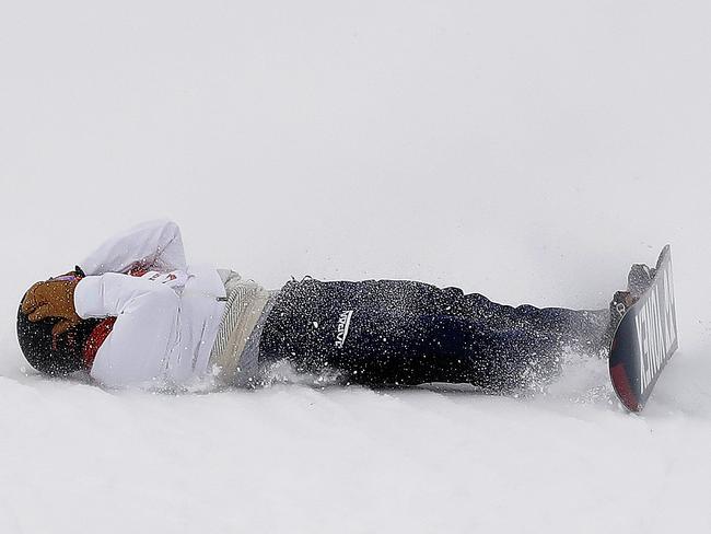 YutoÂ Totsuka, of Japan, crashes during the men’s halfpipe finals at Phoenix Snow Park at the 2018 Winter Olympics in Pyeongchang, South Korea, Wednesday, Feb. 14, 2018. Picture: AP