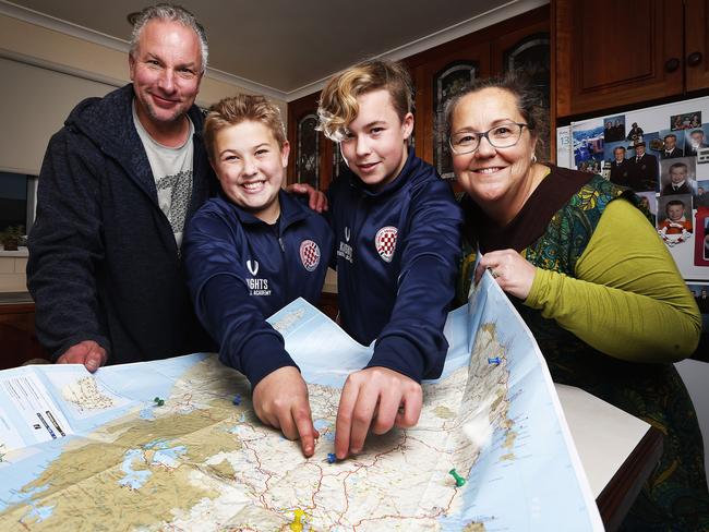 Brett his wife Karen, and his sons Isaac, 13, and Samuel, 15, spent the weekend at Bruny Island’s Adventure Bay. Picture: ZAK SIMMONDS