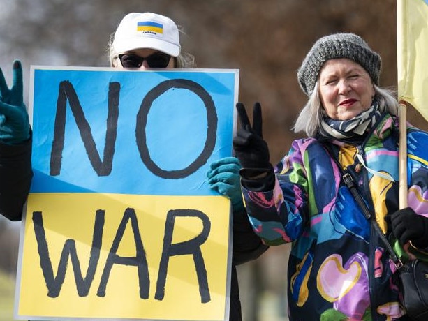 CANBERRA, AUSTRALIA, NewsWire Photos. JUNE 24, 2023: Protestors from the Friends of Ukraine group outside the Russian Embassy in Canberra. Picture: NCA NewsWire / Martin Ollman