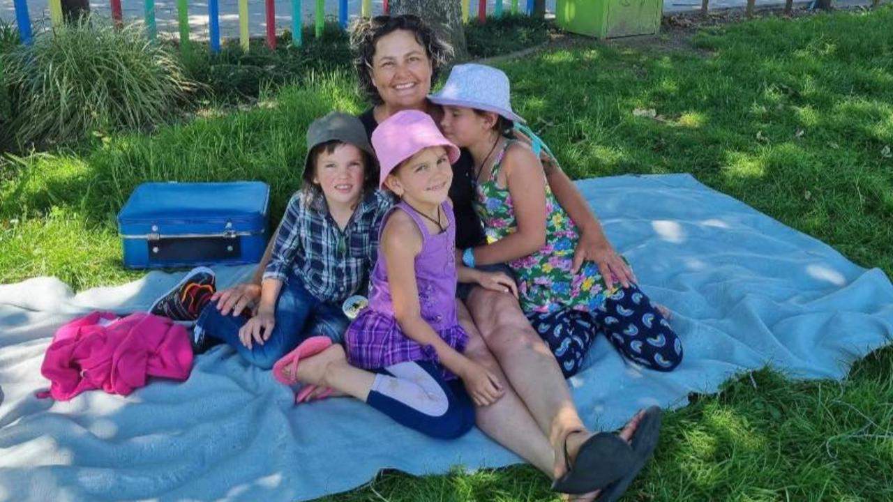 Missing kids Jayda, 11, Maverick, 9, and Ember, 8, taken by their father Tom Phillips. They are pictured with mum Cat. Picture: Facebook