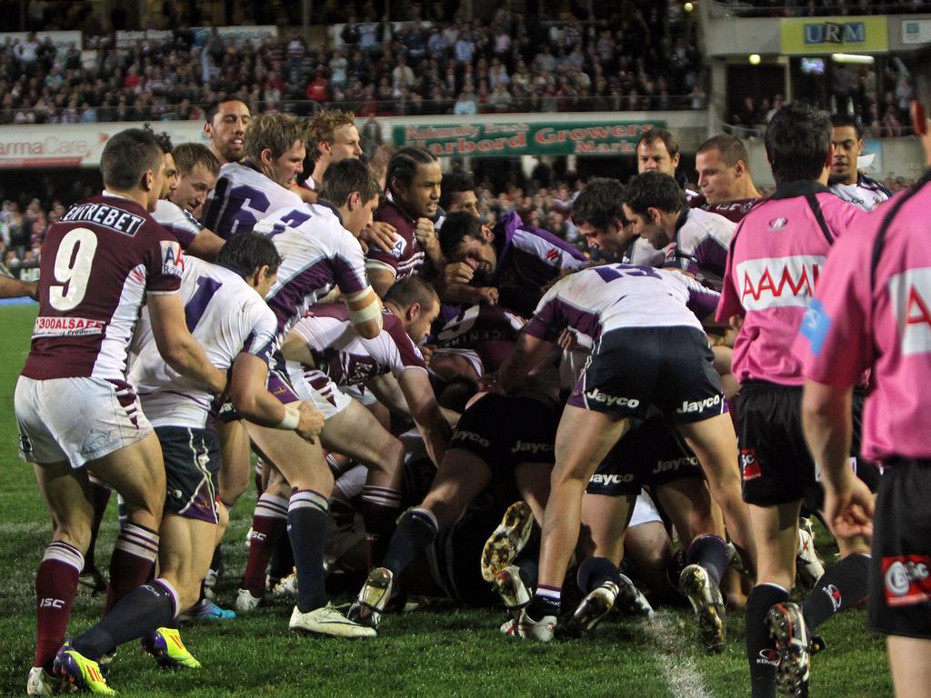 An all-in brawl erupted in the Battle of Brookvale in round 25 of the 2011 season. Picture: Renee McKay / Action Photographics