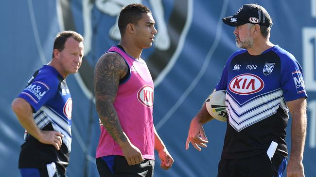 Coach Dean Pay talks Michael Lichaa through the plan. Image: AAP Image/Dean Lewins