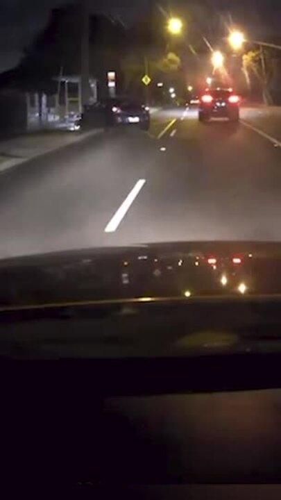 Dash cam: Moment driver collides with power pole in Box Hill