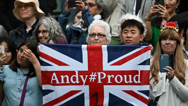 Members of the public cry and cheer for Britain's Andy Murray during a farewell ceremony to celebrate his last Wimbledon. Picture: Ben Stansall/AFP