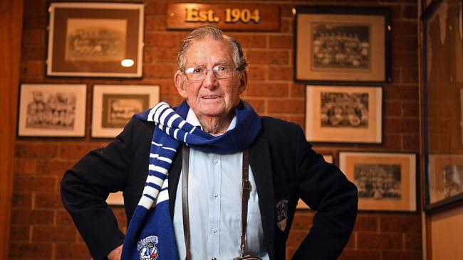 Hartley Ey, 95, has been involved with Athelstone Football Club since the 1920s. Picture: Tom Huntley