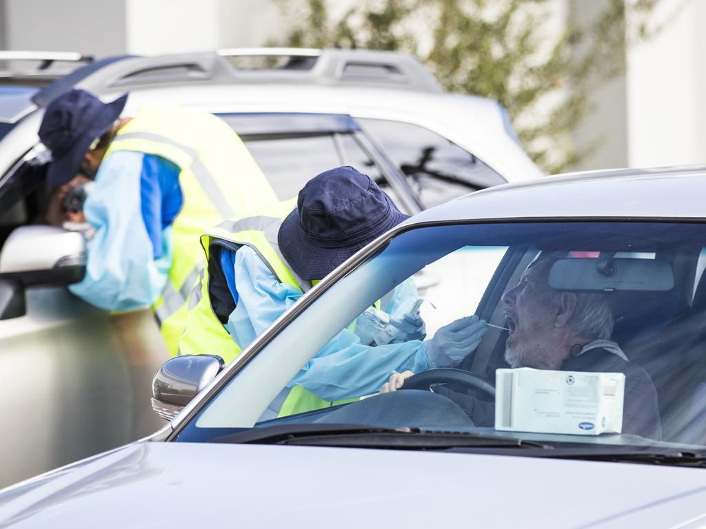 Carpark testing continues for COVID-19 at Crossroads Hotel in Casula. Picture: Dylan Robinson