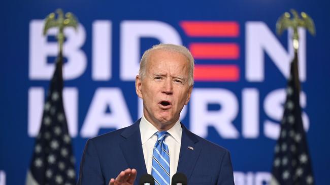 Joe Biden speaks at the Chase Center in Wilmington, Delaware. Picture: AFP.