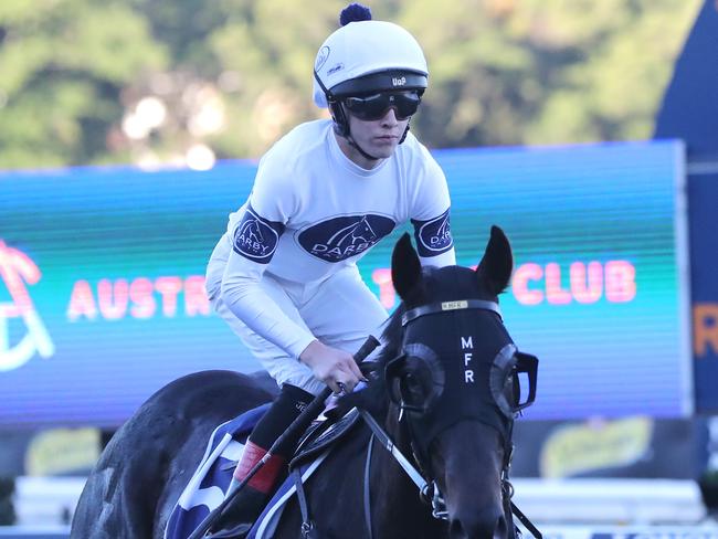 SYDNEY, AUSTRALIA - JUNE 24: Zac Lloyd riding Insurrection wins Race 9 Furphy during "Civics Stakes Day" - Sydney Racing at Royal Randwick Racecourse on June 24, 2023 in Sydney, Australia. (Photo by Jeremy Ng/Getty Images)