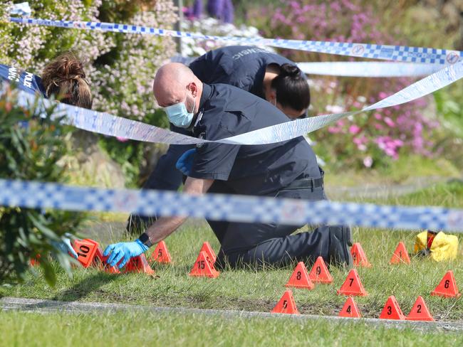 Police at the scene where a teenager has been shot when shots fired into the house where he was sleeping. Wednesday, September 13. 2023. Picture: David Crosling