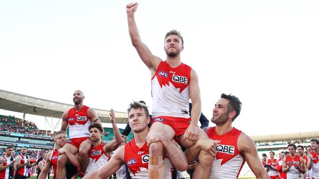 Kieren Jack is chaired off after his last game. Picture: AAP