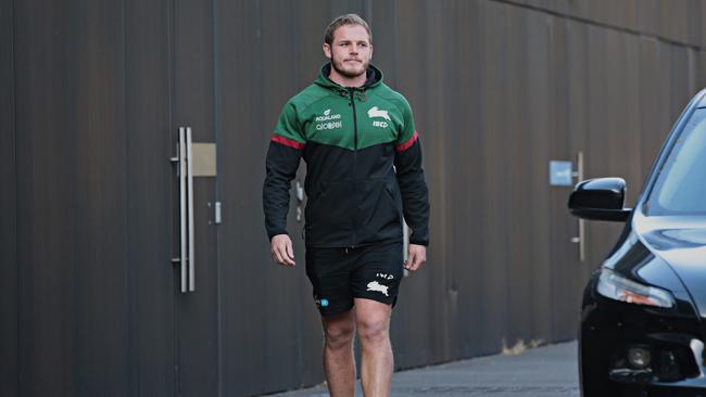 Rabbitos player Tom Burgess leaving Redfern oval.