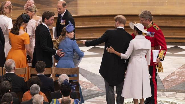 LONDON, ENGLAND - JUNE 03: Prince Harry, Duke of Sussex, and Meghan, Duchess of Sussex attend the National Service of Thanksgiving at St Paul's Cathedral on June 03, 2022 in London, England. The Platinum Jubilee of Elizabeth II is being celebrated from June 2 to June 5, 2022, in the UK and Commonwealth to mark the 70th anniversary of the accession of Queen Elizabeth II on 6 February 1952. (Photo by Dan Kitwood - WPA Pool/Getty Images)