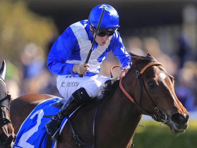 Tommy Berry on Libertini winning the Furious Stakes at Randwick. Picture: Getty Images