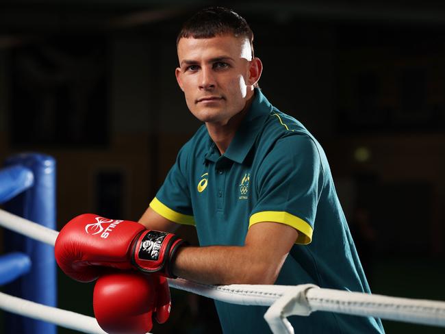 CANBERRA, AUSTRALIA - MARCH 15:  Harry Garside poses during the Australian 2024 Paris Olympic Games Boxing Squad Announcement at AIS Combat Centre on March 15, 2024 in Canberra, Australia. (Photo by Matt King/Getty Images for AOC)