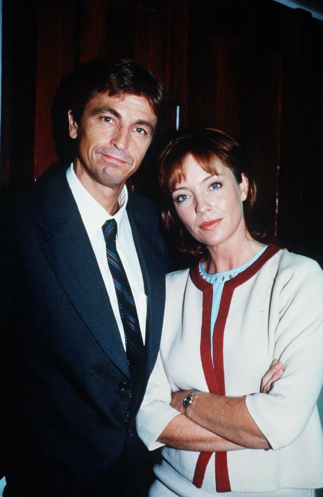 Boris Osman (Peter O'Brien) and Margaret Warby (Rebecca Gibney) in the television program 'The Day of the Roses.' p/. undated photo. /actors /television