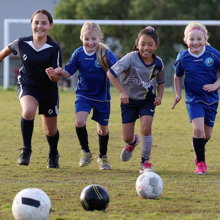 Junior girl soccer players