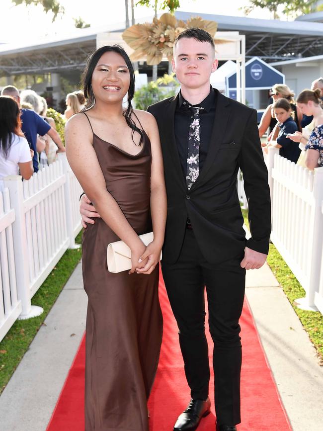 Te Rika Biddle and Ezra Mosterd at the 2023 Caloundra State High School Year 12 formal. Picture: Patrick Woods.