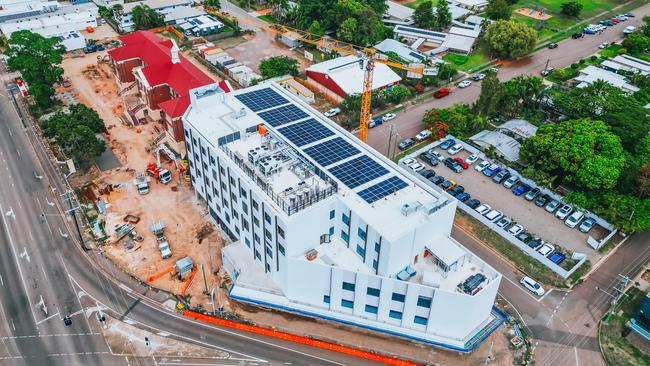 Aerial view of construction progress on the $60.5m Weststate Private Hospital. Picture: Geon Property.