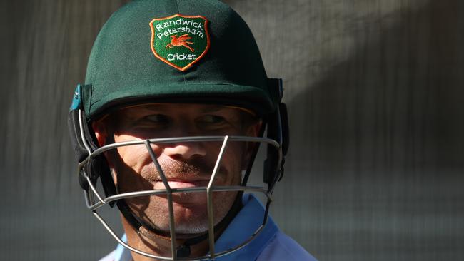 SYDNEY, AUSTRALIA - NOVEMBER 25: David Warner bats in the nets before the International Twenty20 match between Australia and India at Sydney Cricket Ground on November 25, 2018 in Sydney, Australia. (Photo by Cameron Spencer/Getty