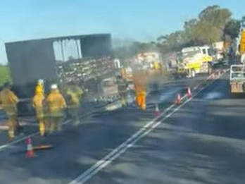 A truck carting beer caught alight at Cobdogla about 5.30pm Tuesday, October 30, 2024. Picture: Supplied