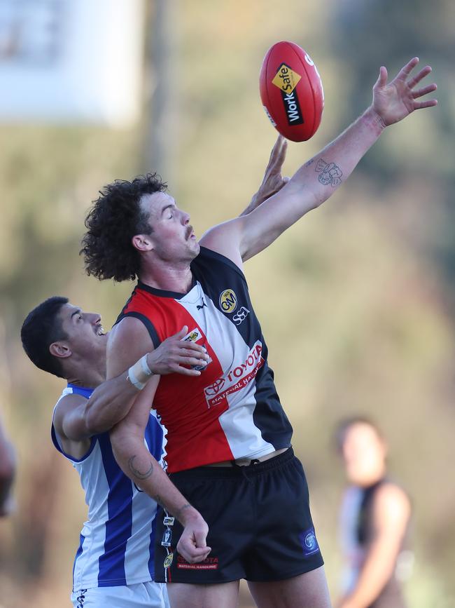 Myrtleford ruckman Toby Cossor wins the tap.