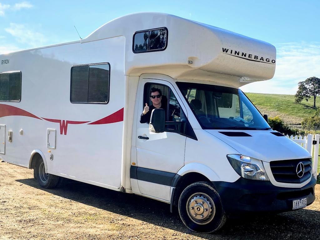 Scott Pape in his Winnebago on his family road trip. Picture: Supplied