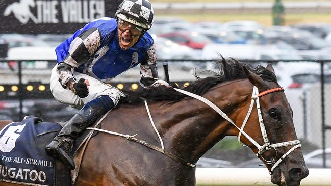 Bowman winning the All-Star Mile aboard Mugatoo earlier this year. Picture: Racing Photos via Getty Images