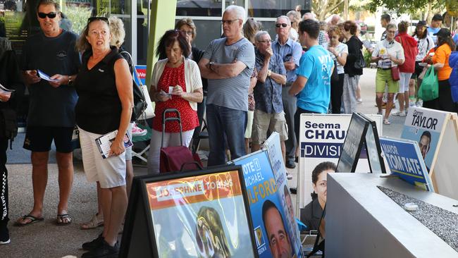 Crowds waiting to vote at the prepolling booth in Southport. Picture Glenn Hampson